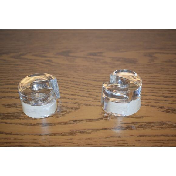 Art Deco Val st Lambert Crystal Candle Holder Set of 2 Belgian Signed 1980's - Picture 3 of 9